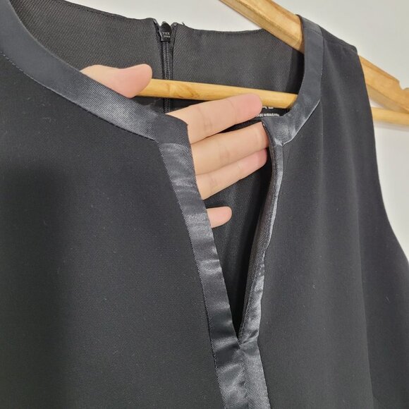Tribal Black Notch Neck Shift Dress Sleeveless Ribbon Trim Zip Business Classic - Picture 3 of 9